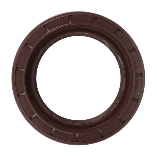 The AGCO Shaft Seal - H524300020121 is a round brown rubber seal with a ridged outer edge, designed specifically for Massey Ferguson machinery to offer protection from contaminants.