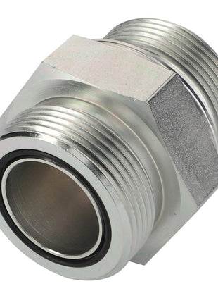 The AGCO | Union - Acw1965820 is a metallic threaded coupling fitting with a hexagonal middle section and an O-ring seal inside. No current product description information is available.