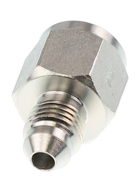 Close-up of the AGCO ADAPTER FITTING - AG562652, a metallic hexagonal male fitting with a threaded end, typically used for connecting pipes or hoses in plumbing or mechanical systems. No current product description information is available at this time.