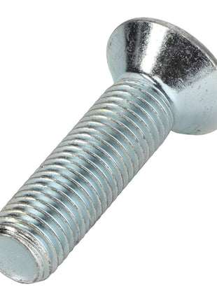 The AGCO Bolt - Acp0497440 is a silver metal bolt featuring a round, flat head and a threaded shank, specifically designed for fastening materials together.