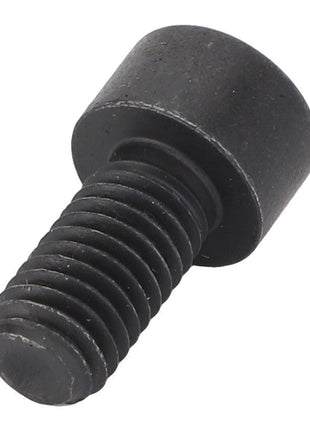 Close-up of a sleek, black, cylindrical metal AGCO | SOCKET HEAD BOLT - 0902-10-21-00 with a rounded head and threaded body.