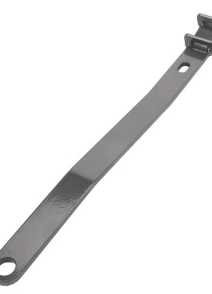 A flat, elongated metal bar with a loop hole at one end and a bracket with two prongs at the other end. Product Name: AGCO | Lever - Acw3429940 from the brand AGCO. No current product description information is available.