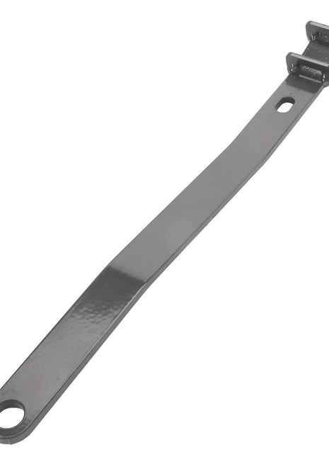 A flat, elongated metal bar with a loop hole at one end and a bracket with two prongs at the other end. Product Name: AGCO | Lever - Acw3429940 from the brand AGCO. No current product description information is available.