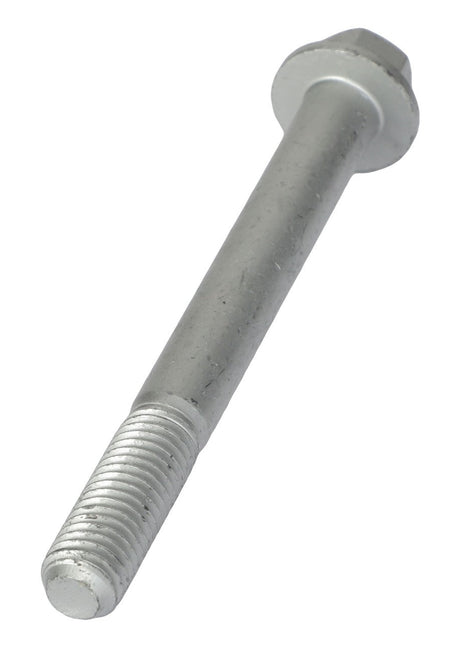 The AGCO Hex Flange Head Machine Screw - Acw1041000 is a single metal bolt featuring a hex flange head and a partially threaded shank, positioned at a slight angle. No current product description information is available for this item.