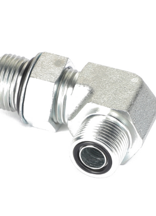 The AGCO | ELBOW FITTING - CH148-8372 is a metal pipe elbow fitting with male threaded ends featuring a 90-degree angle. No current product description information is available.