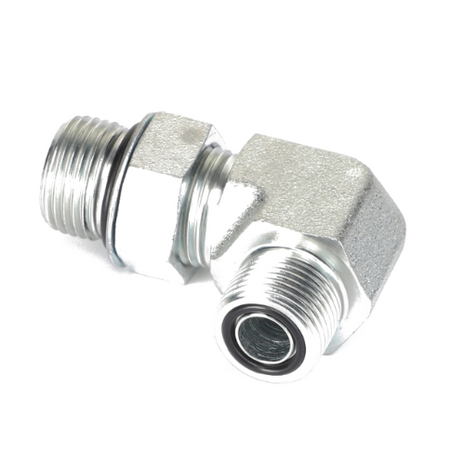 The AGCO | ELBOW FITTING - CH148-8372 is a metal pipe elbow fitting with male threaded ends featuring a 90-degree angle. No current product description information is available.