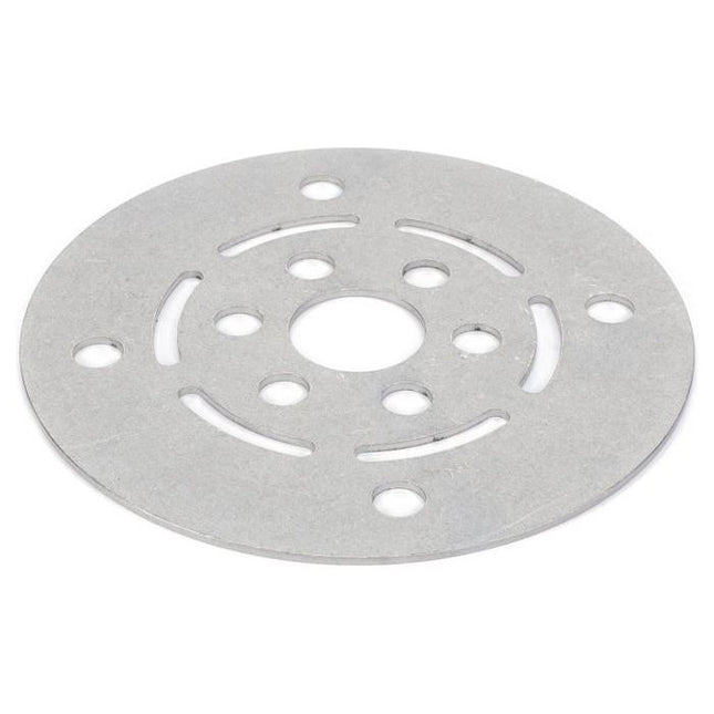 A round metal plate with multiple circular and elongated holes arranged symmetrically, ideal for Massey Ferguson models, branded as AGCO Massey Ferguson - Element - FEL172667.