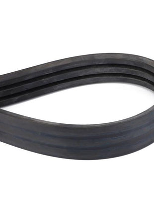 A close-up view of the Massey Ferguson - Band - S0619080, a black rubber V-belt from AGCO, commonly used in machinery to transmit power between shafts, highlighting its precision fitment essential for ordering farming parts.