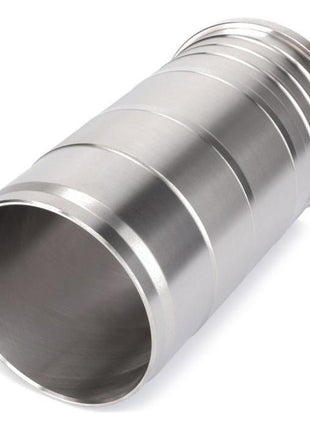 A cylindrical stainless steel duct connector with ribbed ends and a smooth central surface, compatible with the AGCO Massey Ferguson Cylinder Liner V836867048.