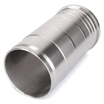 A cylindrical stainless steel duct connector with ribbed ends and a smooth central surface, compatible with the AGCO Massey Ferguson Cylinder Liner V836867048.
