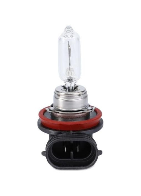 A close-up image of the AGCO Massey Ferguson Filament Bulb (X825107044000) showcasing its metal base, clear glass capsule, and attached black plastic connector, engineered with a precision similar to components found in models like the Dyna-6 and Dyna-VT.