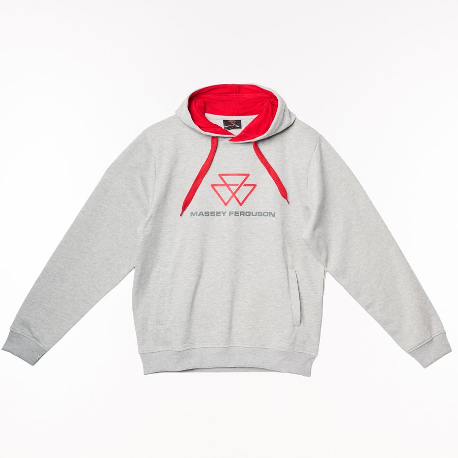 MF Greyline Hoodie with Flocked Logo & Red Hood Lining, Adjustable Drawstrings - Model X993442504
