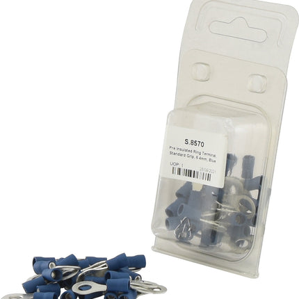 Pre Insulated Ring Terminal, Standard Grip, 6.4mm, Blue (1.5 - 2.5mm) (Agripak 25 pcs.)
 - S.8570 - Massey Tractor Parts